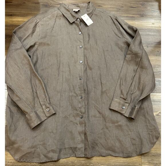 NWT J Jill Long Sleeve Button Down 100% Linen Peat Shirt Size XL Tunic Laganlook - Picture 1 of 13